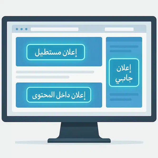 رسم توضيحي لمواضع إعلانات Google AdSense على موقع ويب لتحسين الأرباح وزيادة أرباحك من أدسنس Google AdSense في 2025.