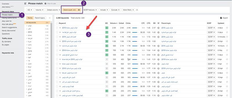 الكلمات الرئيسية طويلة الذيل