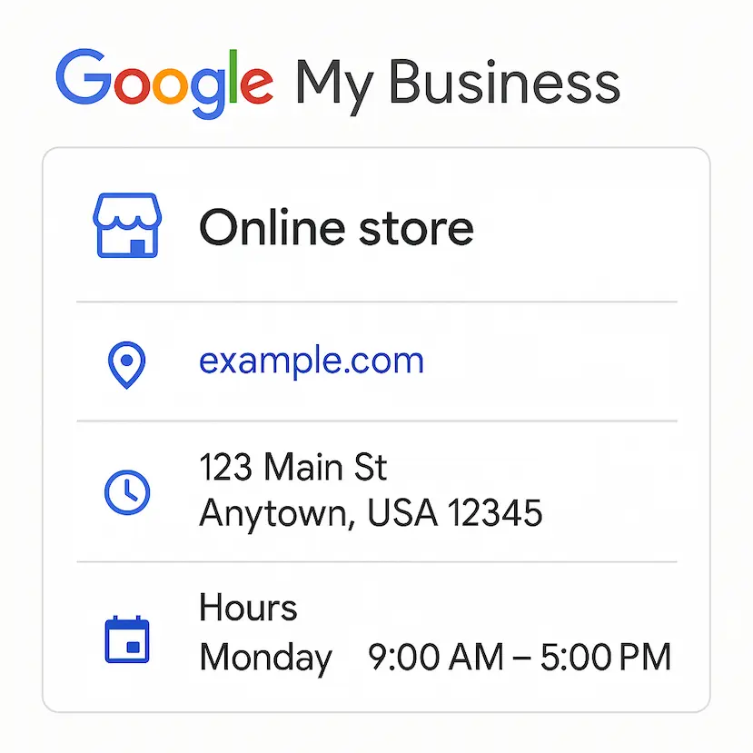 لقطة شاشة لملف Google My Business يُظهر تفاصيل متجر إلكتروني لدعم تحسين محركات البحث للمتجر الإلكتروني.